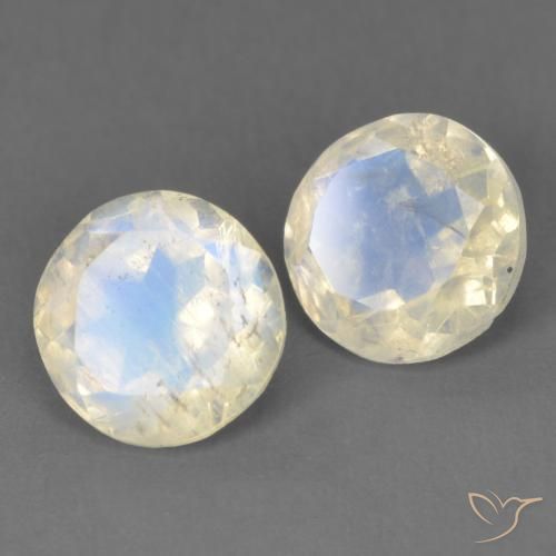Gemas de Piedra lunar arcoíris Blanco azulado natural de 2.53 ct, Redondo, Transparente