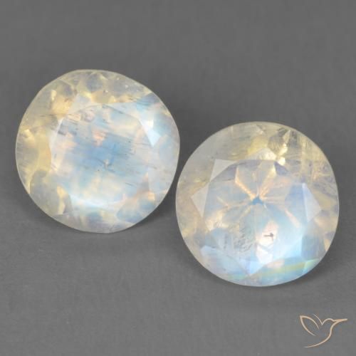 3.03ctw Natural Blanco azulado Piedra lunar arcoíris, Redondo, Transparente