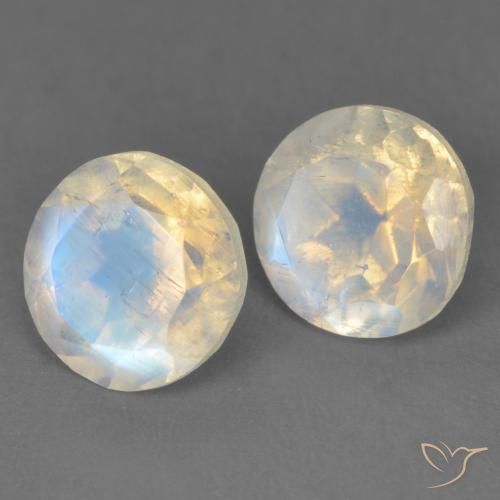 Gemas de Piedra lunar arcoíris Blanco azulado natural de 3.03 ct, Redondo, Transparente