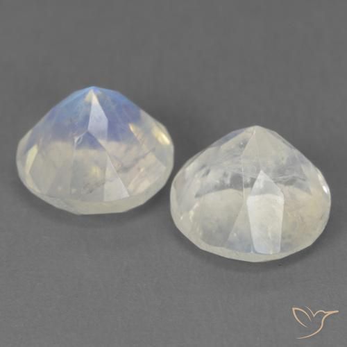 Gemas de Piedra lunar arcoíris Blanco azulado natural de 3.03 ct, Redondo, Transparente