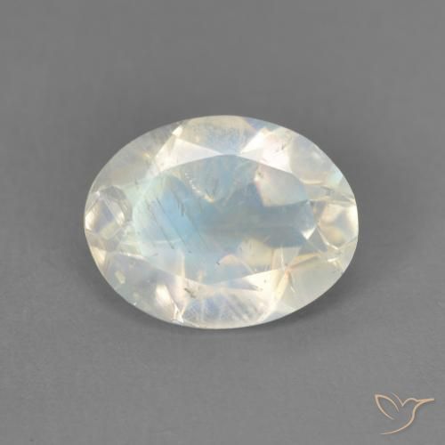1.75ct Natural Blanco azulado Piedra lunar arcoíris, Ovalada, Transparente