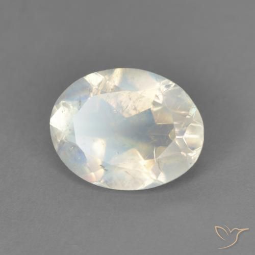 Piedra lunar arcoíris Blanco azulado natural de 1.75 ct, Ovalada, Transparente