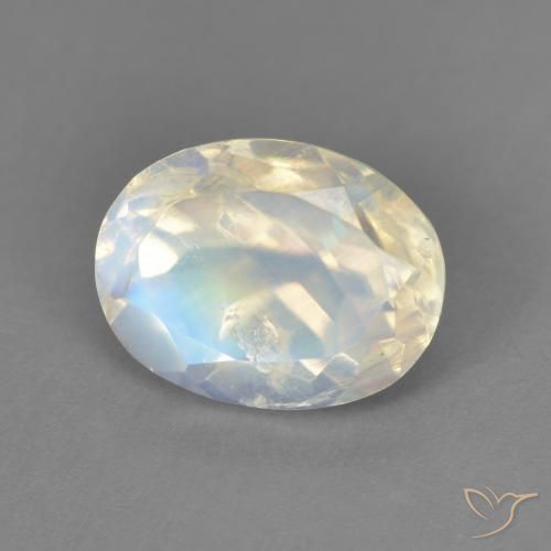 Piedra lunar arcoíris Blanco azulado natural de 2.13 ct, Ovalada, Transparente