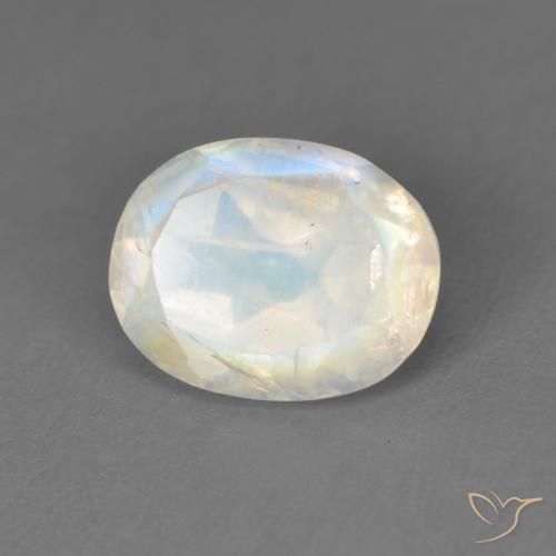 Piedra lunar arcoíris Blanco azulado natural de 1.91 ct, Ovalada, Transparente