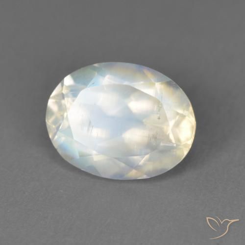 Piedra lunar arcoíris Blanco azulado natural de 2.05 ct, Ovalada, Transparente