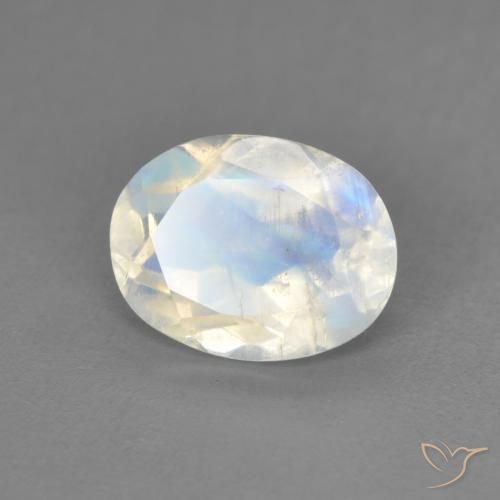 Piedra lunar arcoíris Blanco azulado natural de 1.60 ct, Ovalada, Transparente
