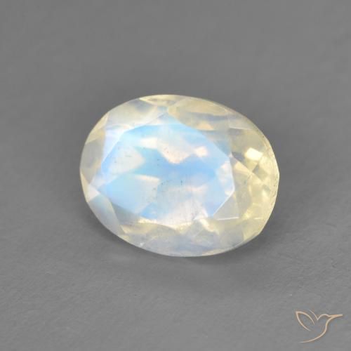 Piedra lunar arcoíris Blanco azulado natural de 2.00 ct, Ovalada, Transparente