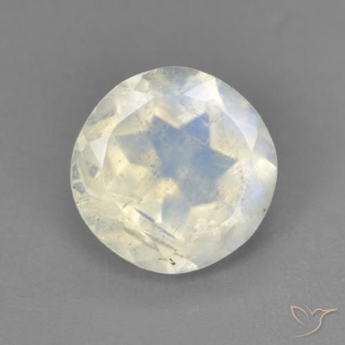 Piedra lunar arcoíris Blanco azulado natural de 2.38 ct, Redondo, Transparente