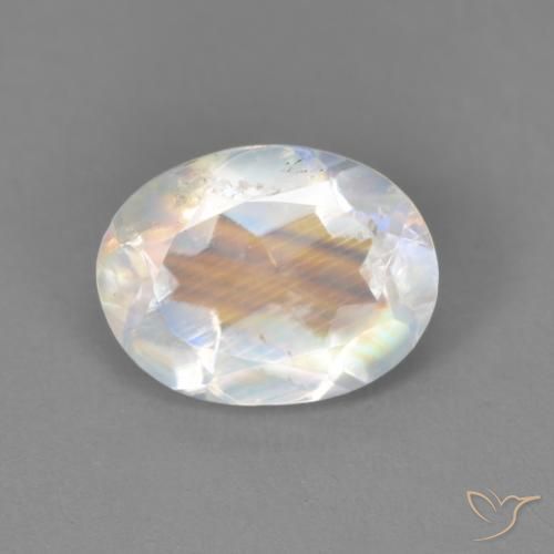 1.67ct Natural Blanco azulado Piedra lunar arcoíris, Ovalada, Transparente
