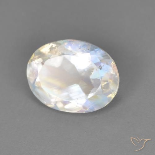 Piedra lunar arcoíris Blanco azulado natural de 1.67 ct, Ovalada, Transparente