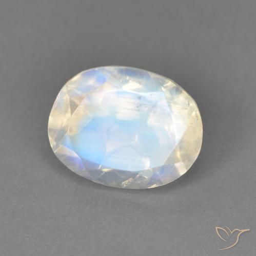 Piedra lunar arcoíris Blanco azulado natural de 2.10 ct, Ovalada, Transparente