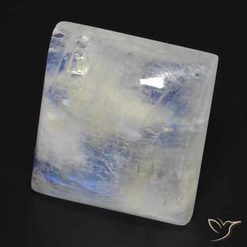Piedra lunar arcoíris Blanco azulado natural de 42.13 ct, Cuadrado, Transparente