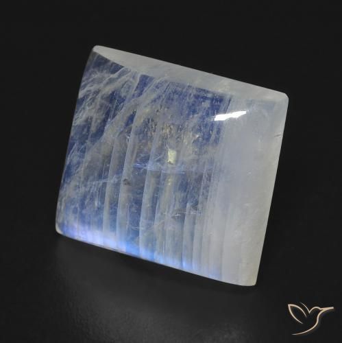 Piedra lunar arcoíris Blanco azulado natural de 7.62 ct, Corte Baguette, Transparente