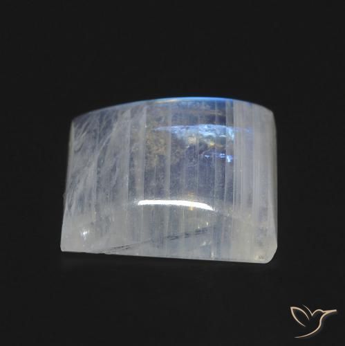 Piedra lunar arcoíris Blanco azulado natural de 7.62 ct, Corte Baguette, Transparente