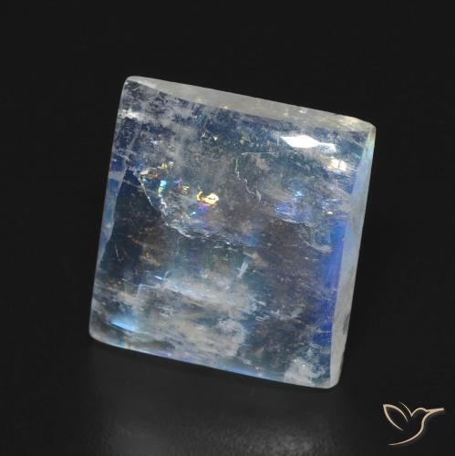 Piedra lunar arcoíris Blanco azulado natural de 5.32 ct, Cuadrado, Transparente