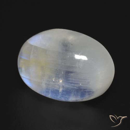 Piedra lunar arcoíris Blanco azulado natural de 13.76 ct, Ovalada, Transparente