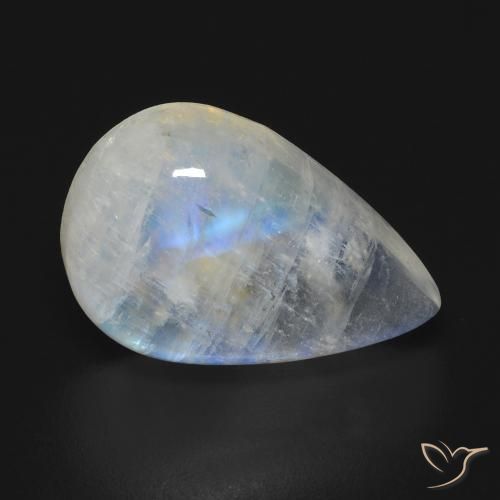 Piedra lunar arcoíris Blanco azulado natural de 10.37 ct, En forma de pera, Transparente