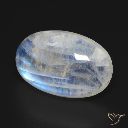 Piedra lunar arcoíris Blanco azulado natural de 12.34 ct, Ovalada, Transparente
