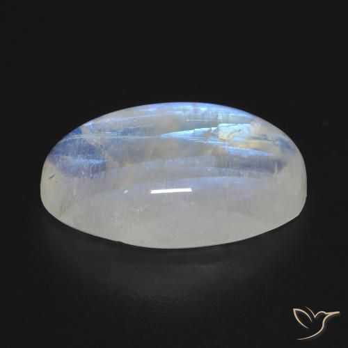 Piedra lunar arcoíris Blanco azulado natural de 12.34 ct, Ovalada, Transparente