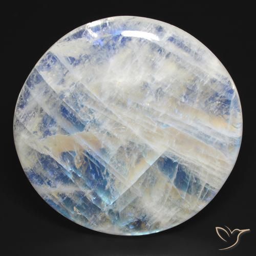 105.67ct Natural Blanco azulado Piedra lunar arcoíris, Redondo, Transparente