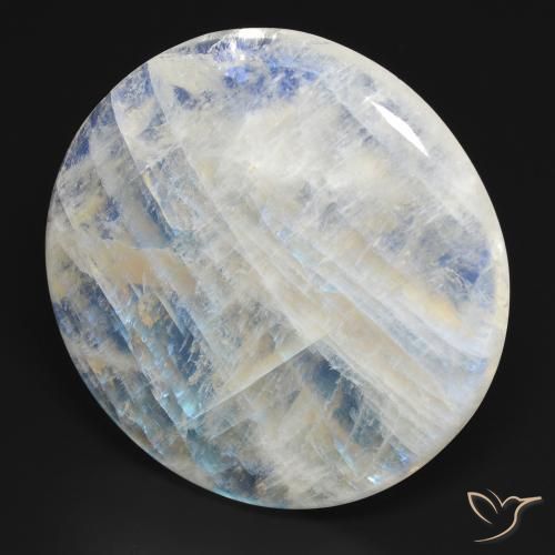 Piedra lunar arcoíris Blanco azulado natural de 105.67 ct, Redondo, Transparente