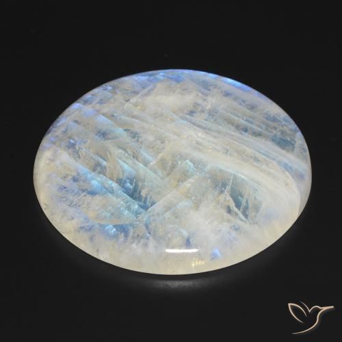 Piedra lunar arcoíris Blanco azulado natural de 105.67 ct, Redondo, Transparente