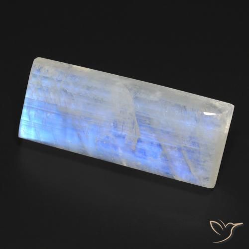 Piedra lunar arcoíris Blanco azulado natural de 27.29 ct, Corte Baguette, Transparente