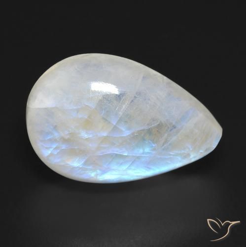 Piedra lunar arcoíris Blanco azulado natural de 12.31 ct, En forma de pera, Transparente