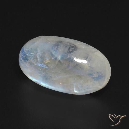 Piedra lunar arcoíris Blanco azulado natural de 8.60 ct, Ovalada, Transparente