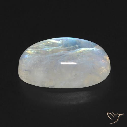 Piedra lunar arcoíris Blanco azulado natural de 8.60 ct, Ovalada, Transparente