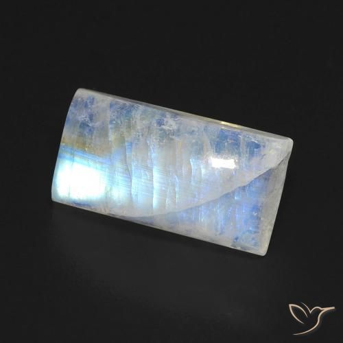 Piedra lunar arcoíris Blanco azulado natural de 6.47 ct, Corte Baguette, Transparente