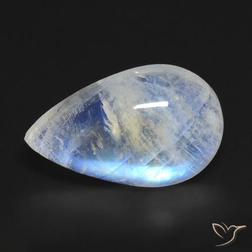 Piedra lunar arcoíris Blanco azulado natural de 7.37 ct, En forma de pera, Transparente