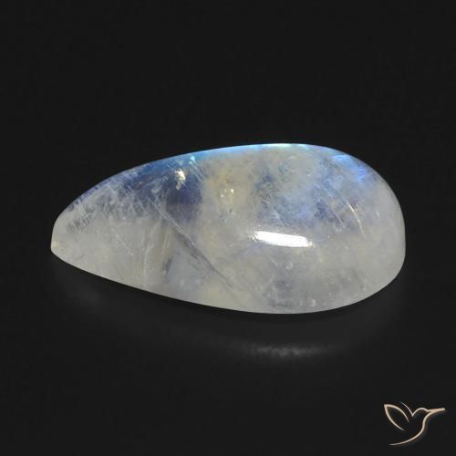 Piedra lunar arcoíris Blanco azulado natural de 7.37 ct, En forma de pera, Transparente