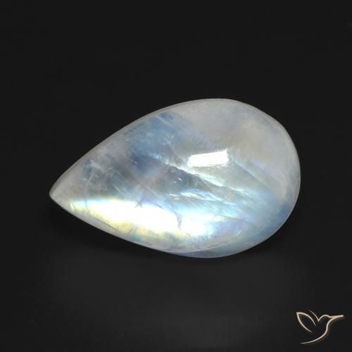 Piedra lunar arcoíris Blanco azulado natural de 13.14 ct, En forma de pera, Transparente