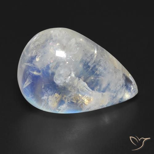 12.47ct Natural Blanco azulado Piedra lunar arcoíris, En forma de pera, Transparente
