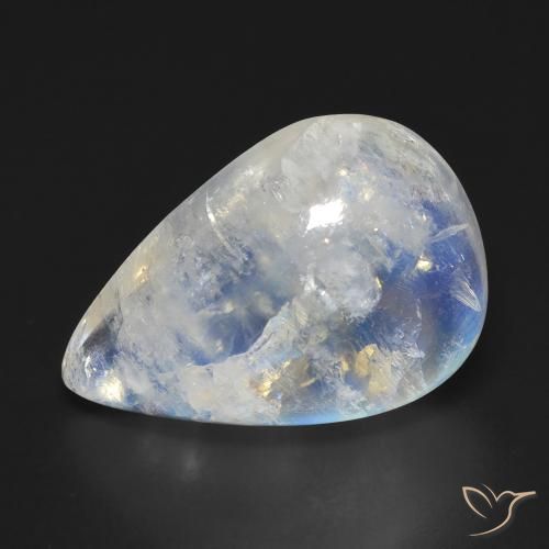 Piedra lunar arcoíris Blanco azulado natural de 12.47 ct, En forma de pera, Transparente