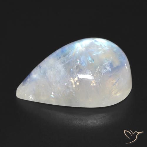 Piedra lunar arcoíris Blanco azulado natural de 12.47 ct, En forma de pera, Transparente