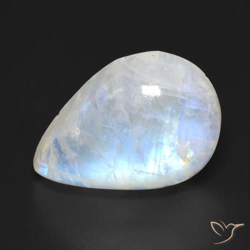 Piedra lunar arcoíris Blanco azulado natural de 12.07 ct, En forma de pera, Transparente