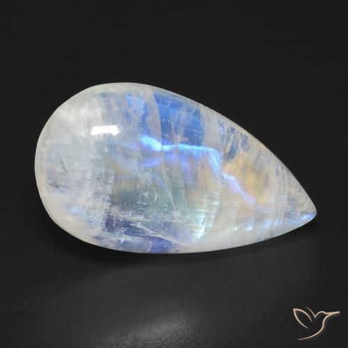 Piedra lunar arcoíris Blanco azulado natural de 10.55 ct, En forma de pera, Transparente