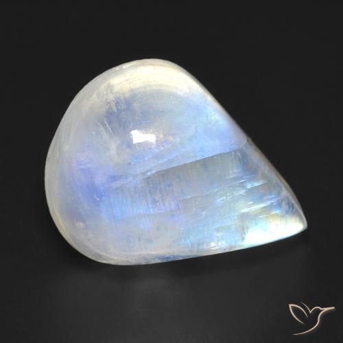 Piedra lunar arcoíris Blanco azulado natural de 9.93 ct, En forma de pera, Transparente