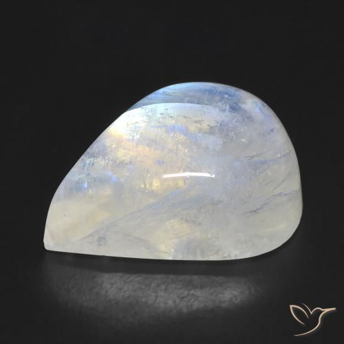 Piedra lunar arcoíris Blanco azulado natural de 9.93 ct, En forma de pera, Transparente