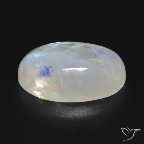 Piedra lunar arcoíris Blanco azulado natural de 8.92 ct, Ovalada, Transparente