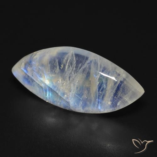 Piedra lunar arcoíris Blanco azulado natural de 8.85 ct, Marquesa, Transparente