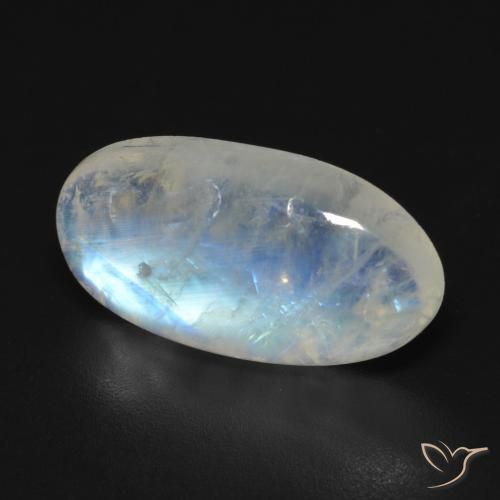 Piedra lunar arcoíris Blanco azulado natural de 7.73 ct, Ovalada, Transparente