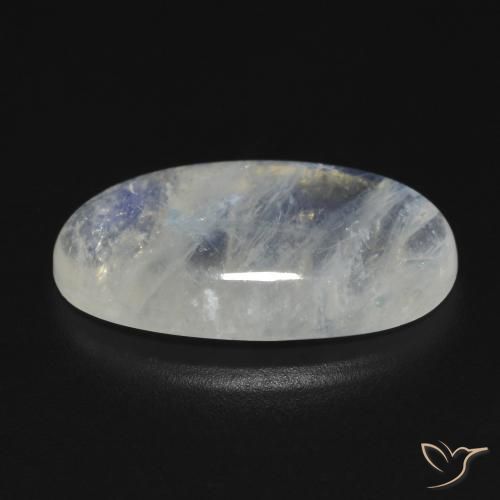 Piedra lunar arcoíris Blanco azulado natural de 7.73 ct, Ovalada, Transparente