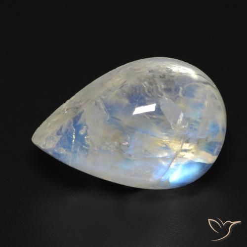 Piedra lunar arcoíris Blanco azulado natural de 10.22 ct, En forma de pera, Transparente
