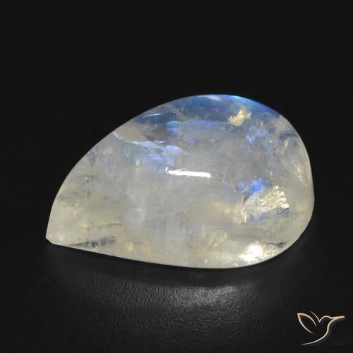 Piedra lunar arcoíris Blanco azulado natural de 10.22 ct, En forma de pera, Transparente