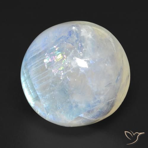 Piedra lunar arcoíris Blanco azulado natural de 18.37 ct, Redondo, Transparente