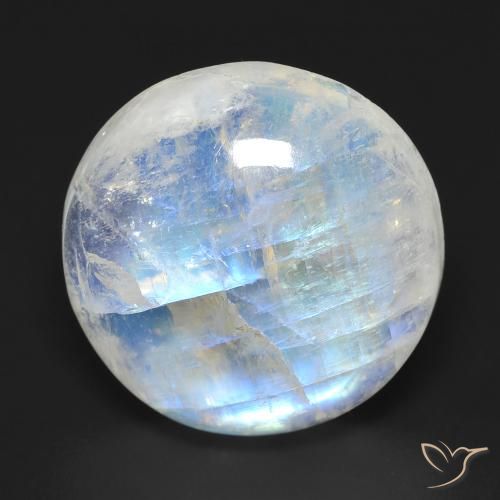 15.15ct Natural Blanco azulado Piedra lunar arcoíris, Redondo, Transparente