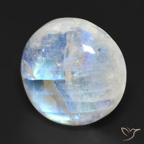 Piedra lunar arcoíris Blanco azulado natural de 15.15 ct, Redondo, Transparente